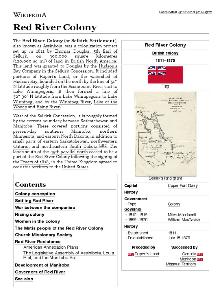 Red River Colony PDF Métis Canada