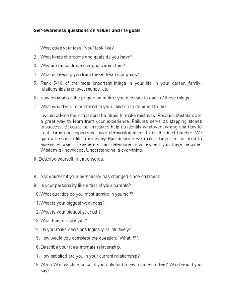 Self Awareness Questions Pdf _ QUIZ: HOW SELF-AWARE ARE YOU? – QSJYVG