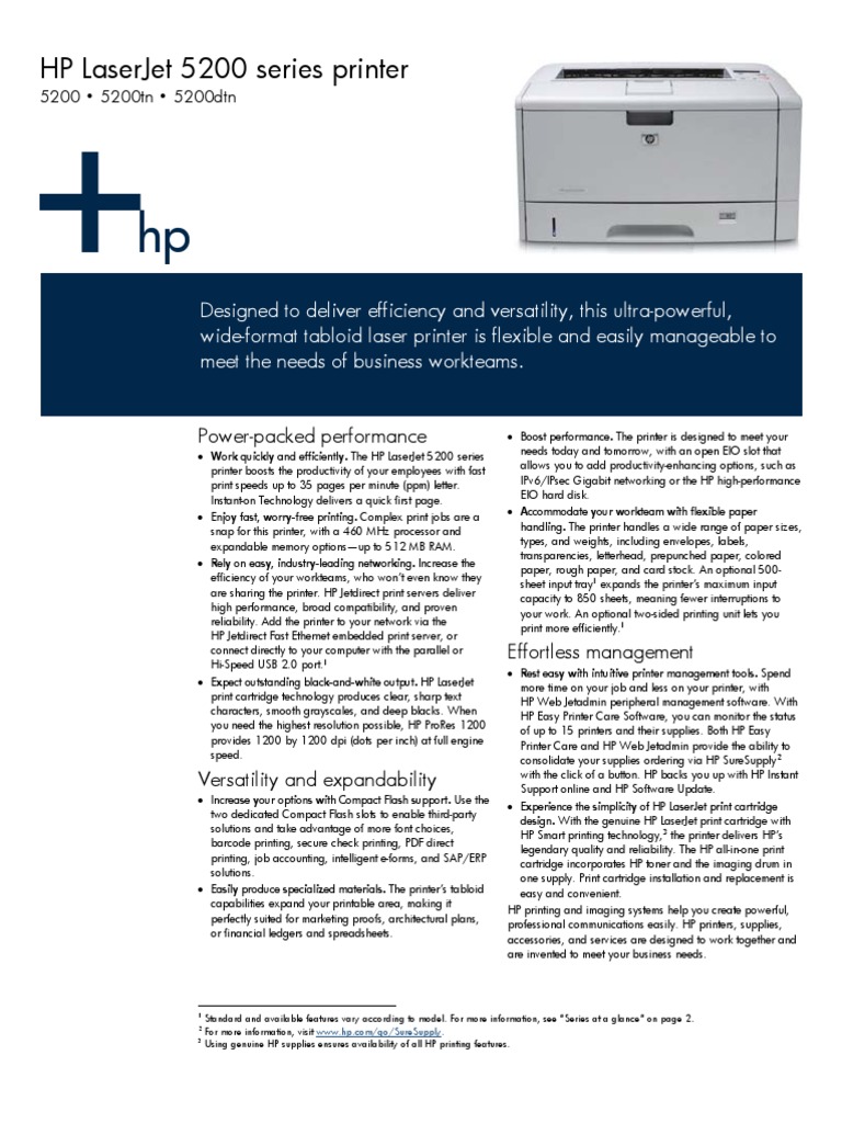 HP LaserJet 5200 Series Specifications | Printer (Computing) | Hewlett