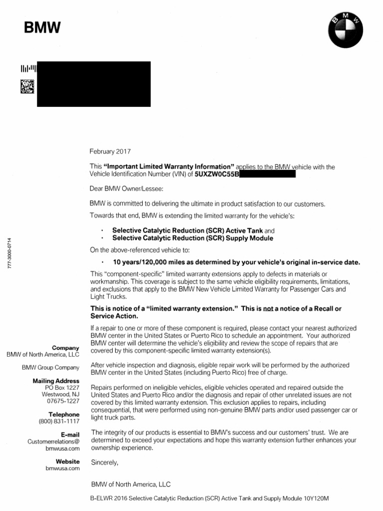 BMW x5 Recall SCR Active Tank Extended Warranty 2 PDF