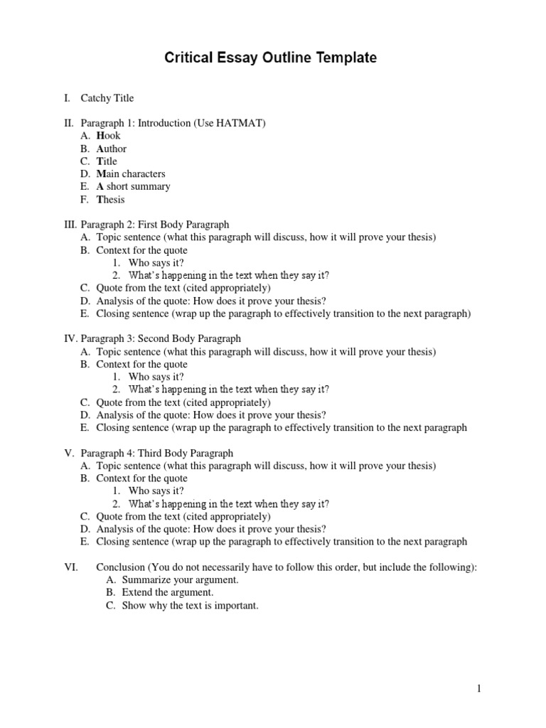 Critical Essay Outline Template | PDF