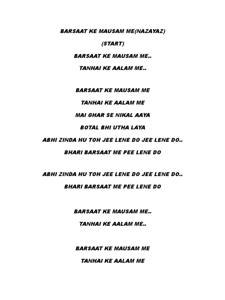 Lyrics Barsaat Ke Mausam Me (Najayaz) | PDF