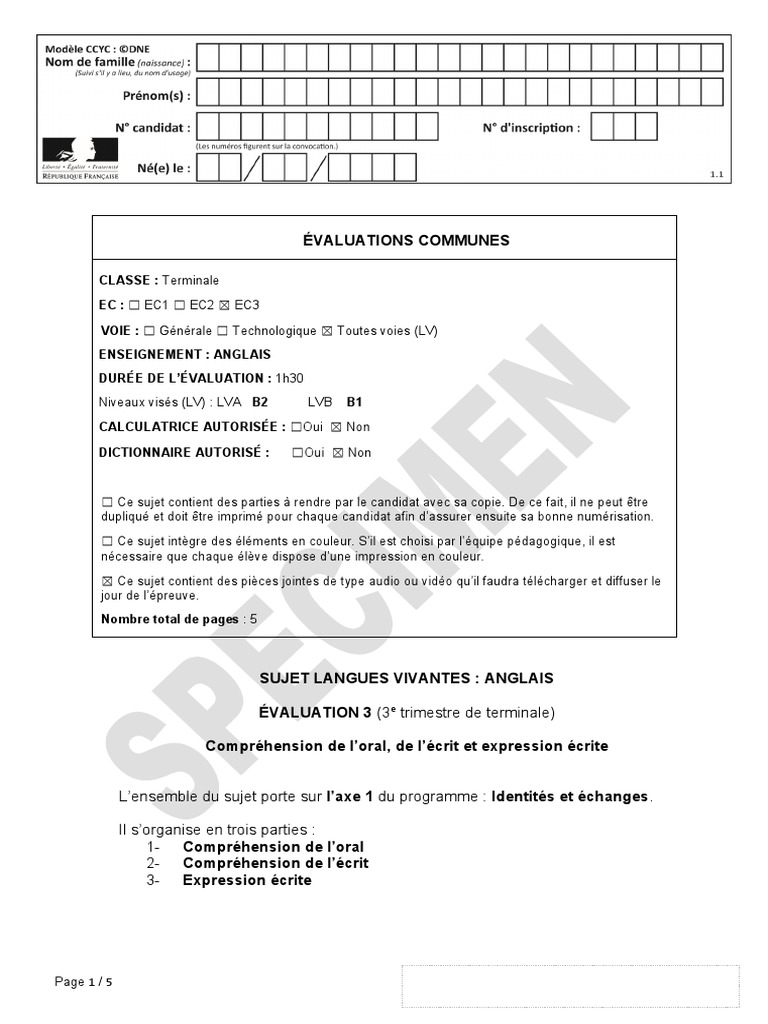 Sujets E3c Pdflangues Vivantes Anglaise3c Langues Vivantes Anglais
