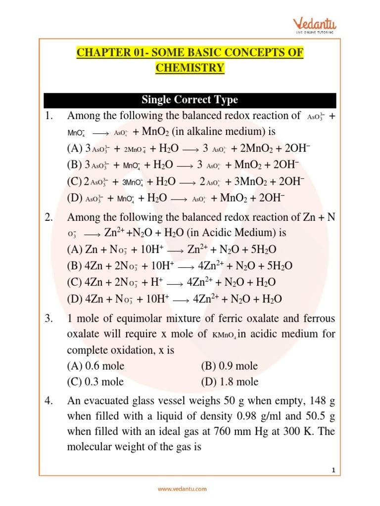 JEE Advanced Some Basic Concepts of Chemistry Important Questions | PDF