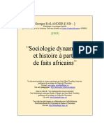 Sociologie Dynamique Et Histoire À Partir de Faits Africains" de Georges Balandier