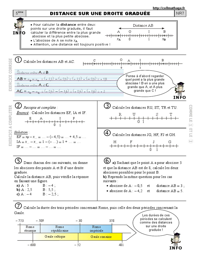 Calcul des Distances sur Droite Graduée | PDF
