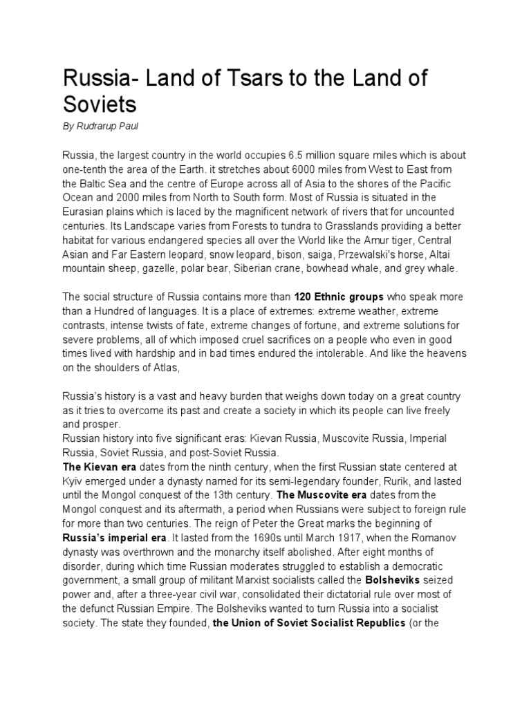 Russia Land of Tsars To The Land of Soviets PDF