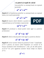 Operatii cu puteri și reguli de calcul