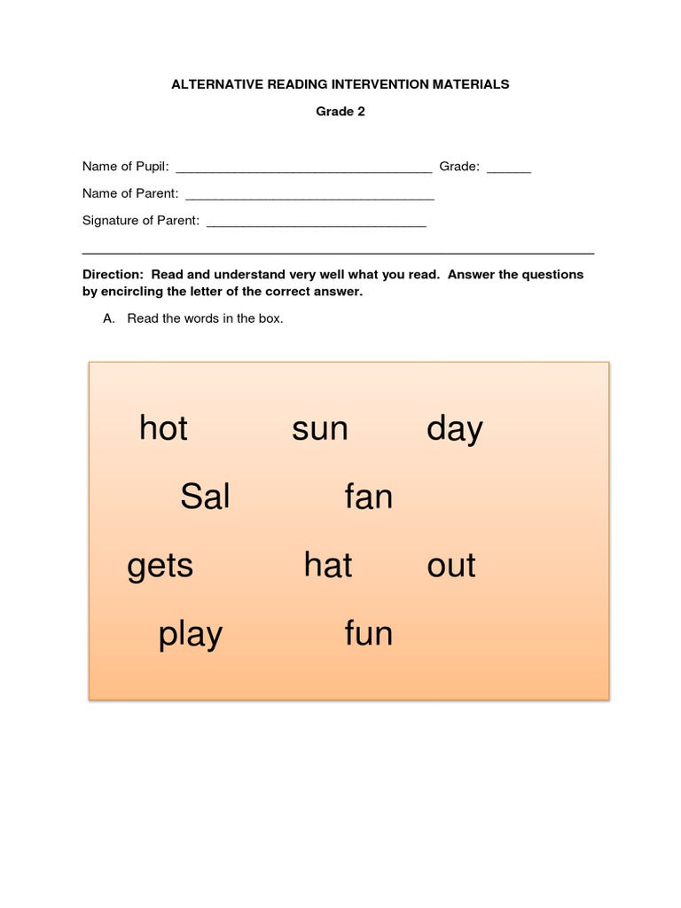 ALTERNATIVE READING INTERVENTION MATERIALS Grade 2 PDF