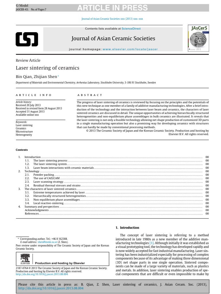 Laser Sintering Of Ceramics Pdf Sintering Ceramics