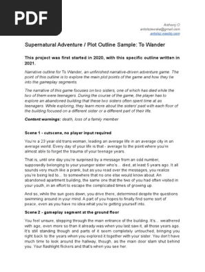 anthony o -  2021  supernatural adventure   plot outline to wander