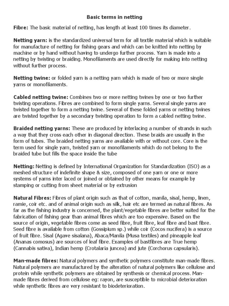 Fishing Net Materials Explained | PDF | Fibers | Polyethylene
