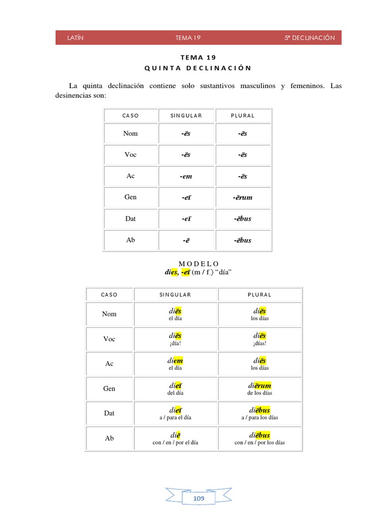 Latín Tema 19 Quinta Declinación PDF