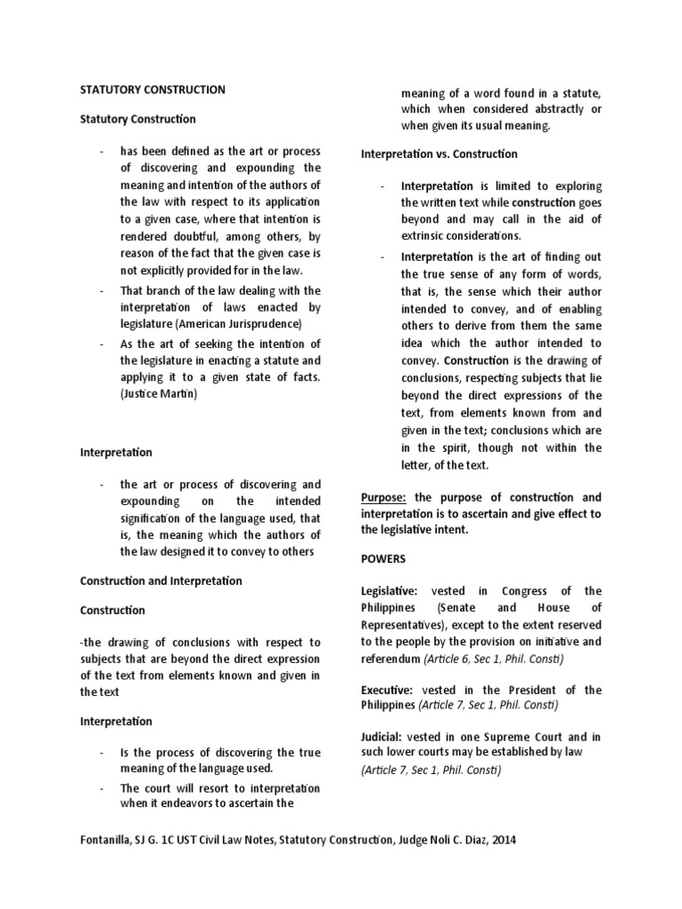 Statutory Construction PDF Statutory Interpretation Bill (Law)