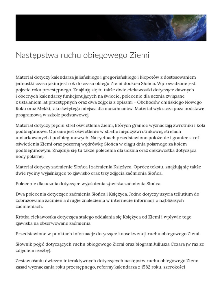 Wymień Dwa Następstwa Ruchu Obiegowego Ziemi