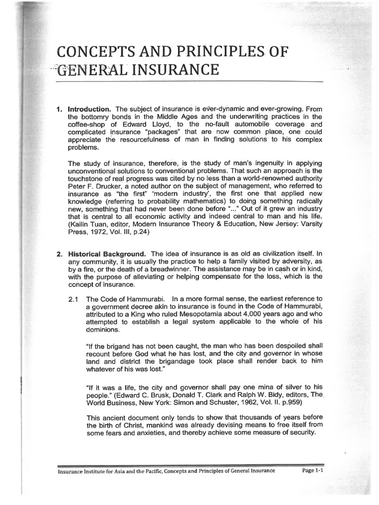 Concepts and Principles of General Insurance | PDF