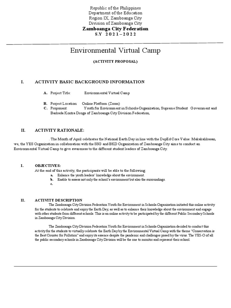 Environmental Virtual Camp Proposal | PDF | Natural Environment