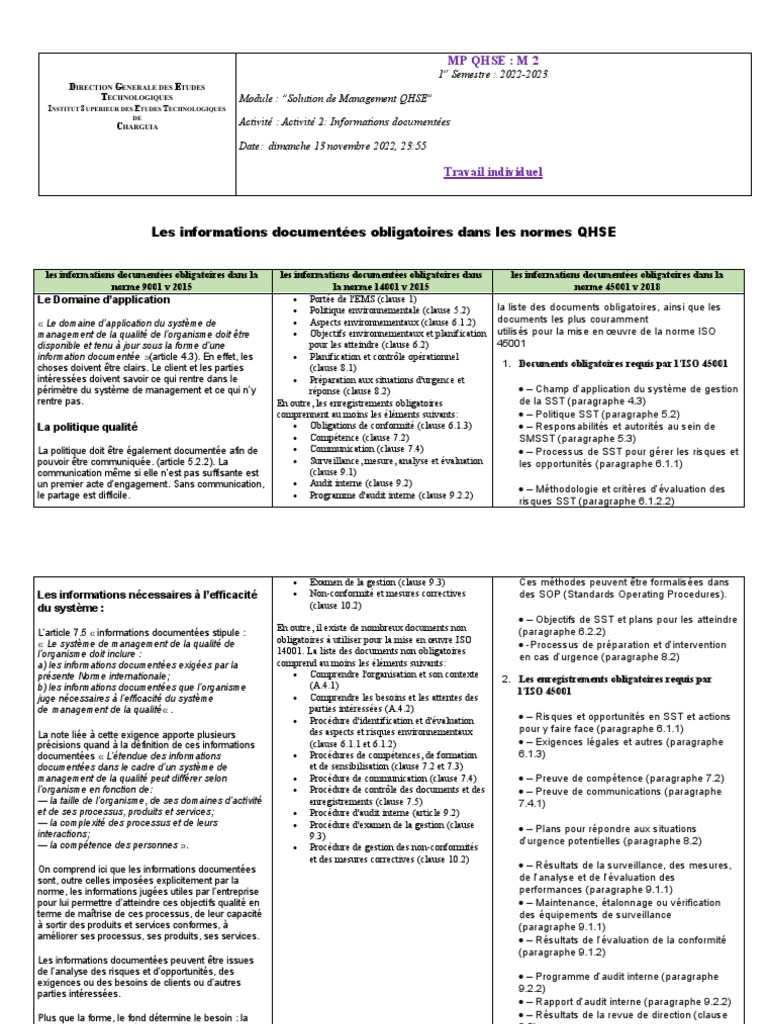 Les Informations Documentées Obligatoires Dans Les Normes QHSE 9001 ...