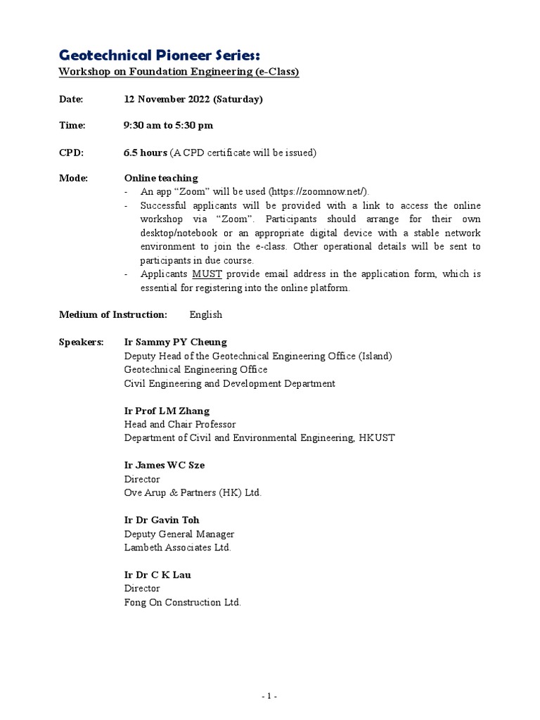 Outline of Workshop On Foundation Engineering (2022) | PDF