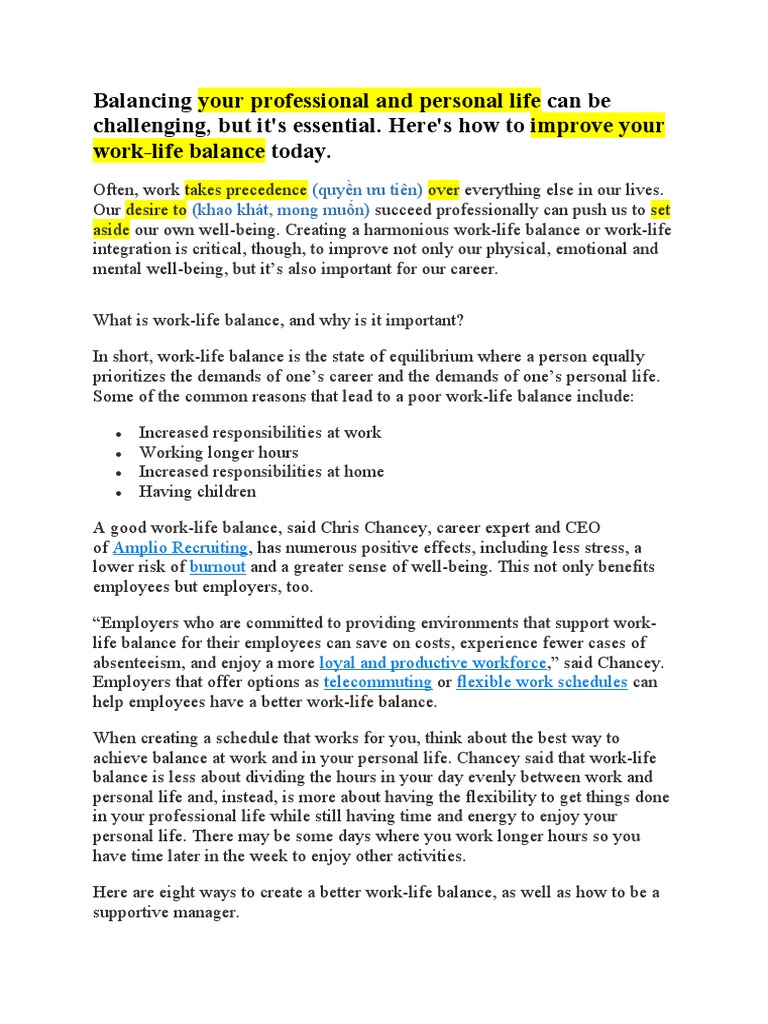 Work Life Balance | PDF