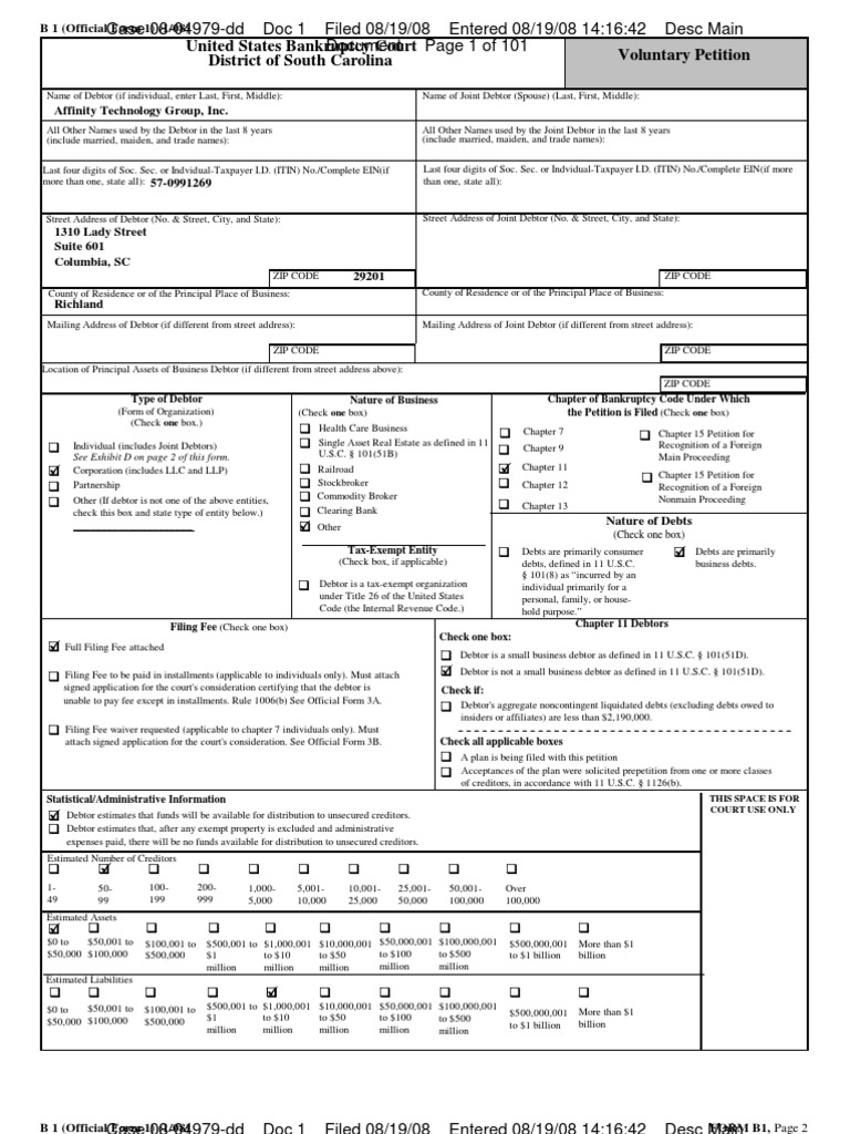 Affinity Technology Group Bankruptcy Petition | PDF | Chapter 11 |  Bankruptcy