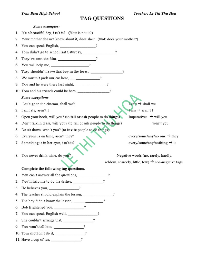 Tag Questions Practice Guide | PDF | Caffeine | Flute
