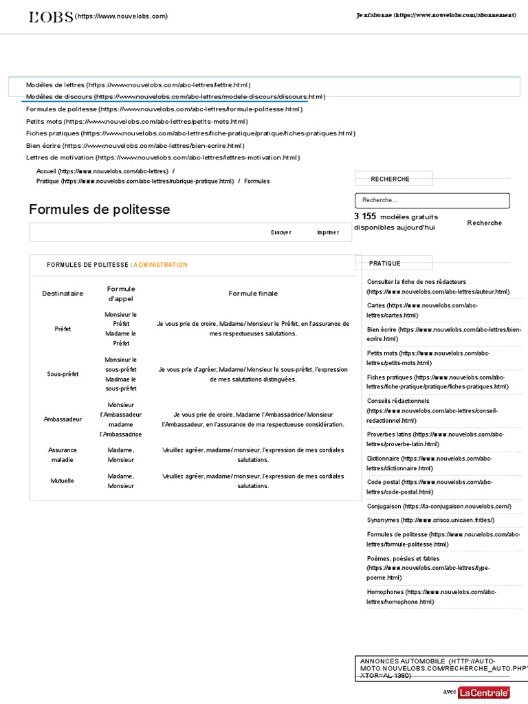 Formules de Politesse ADMINISTRATION ABCLettres Par L