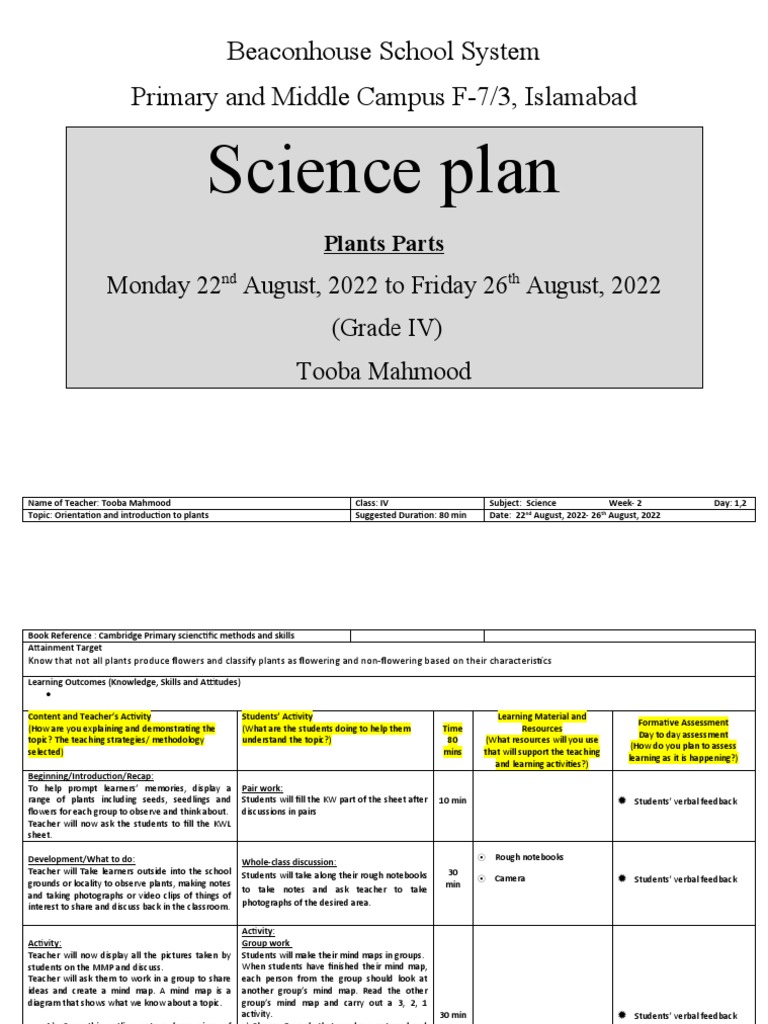 Grade 4 Science: Exploring Plant Parts | PDF | Flowers | Teaching Method