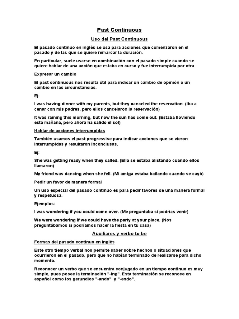 Estructura y uso del pasado continuo | PDF | Verbo | Gramática