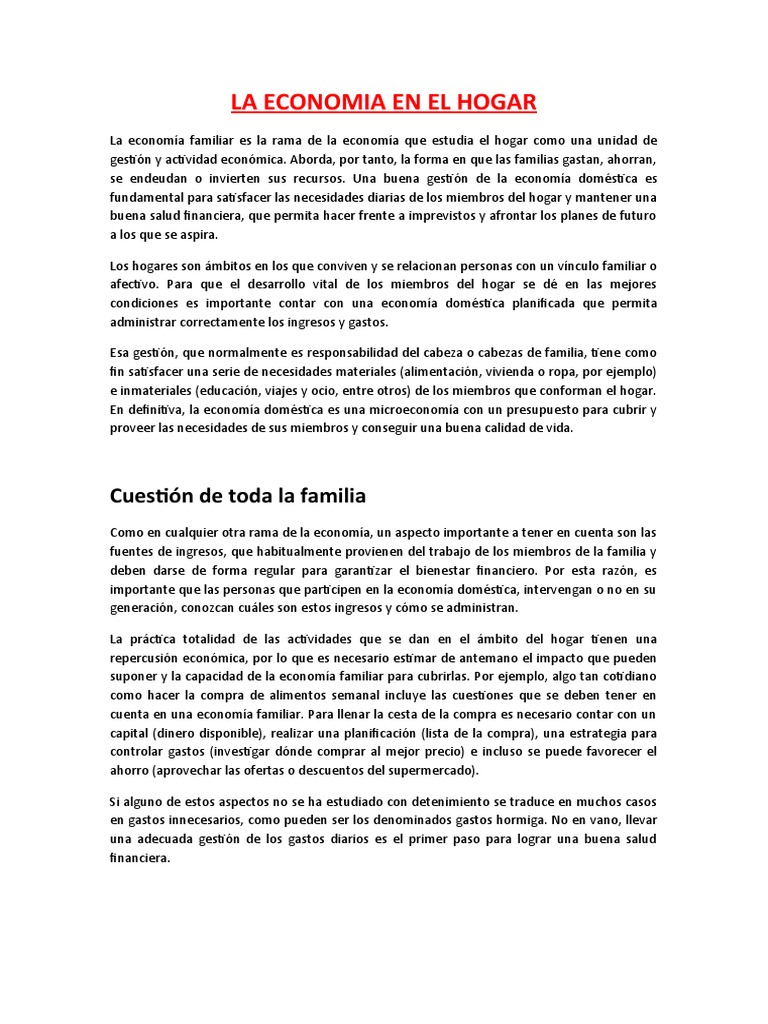 La Economia en El Hogar | PDF | Presupuesto | Ahorro