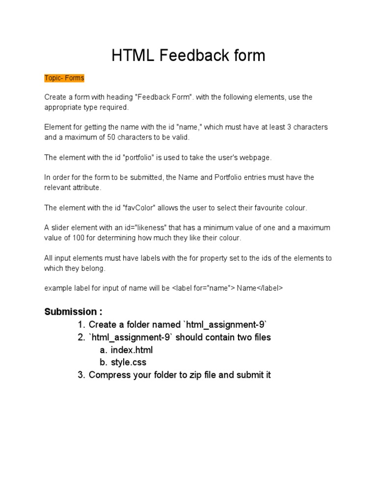 HTML Feedback Form | PDF