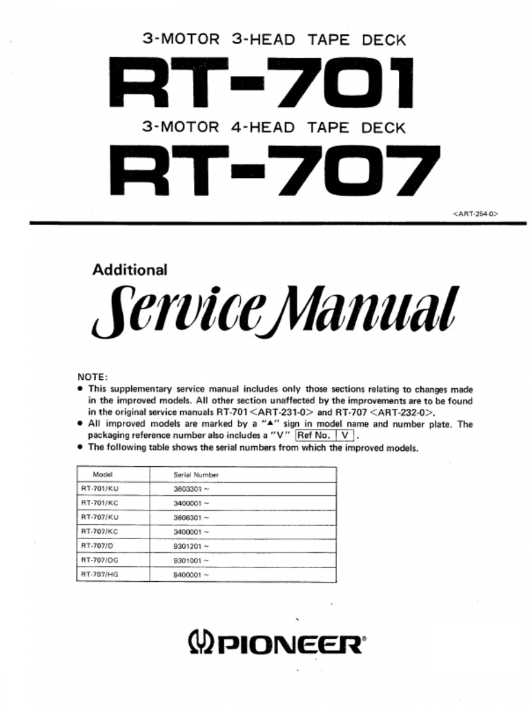 Pioneer Rt701 Rt707 Art2540 Additional PDF