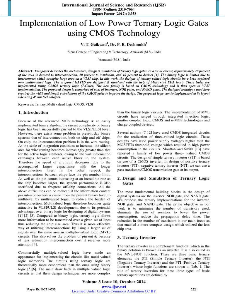 Implementation of Low Power Ternary Logic Gates Using CMOS Technology ...