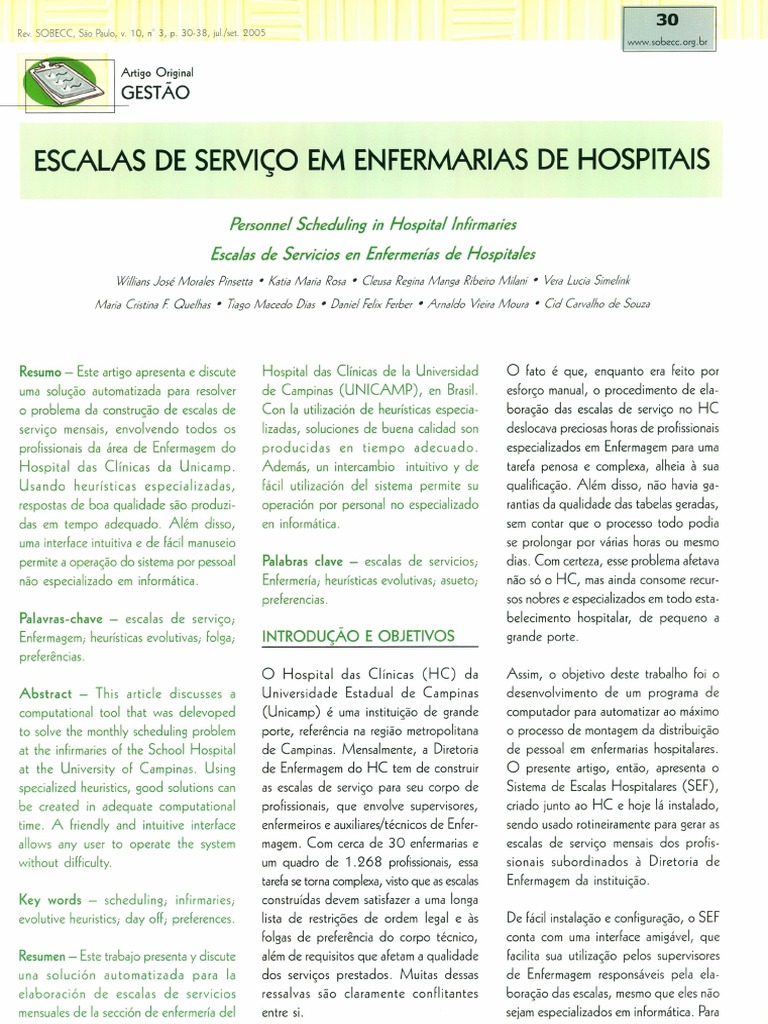 Escala de Serviço em Enfermaria | PDF | Enfermagem | Dados