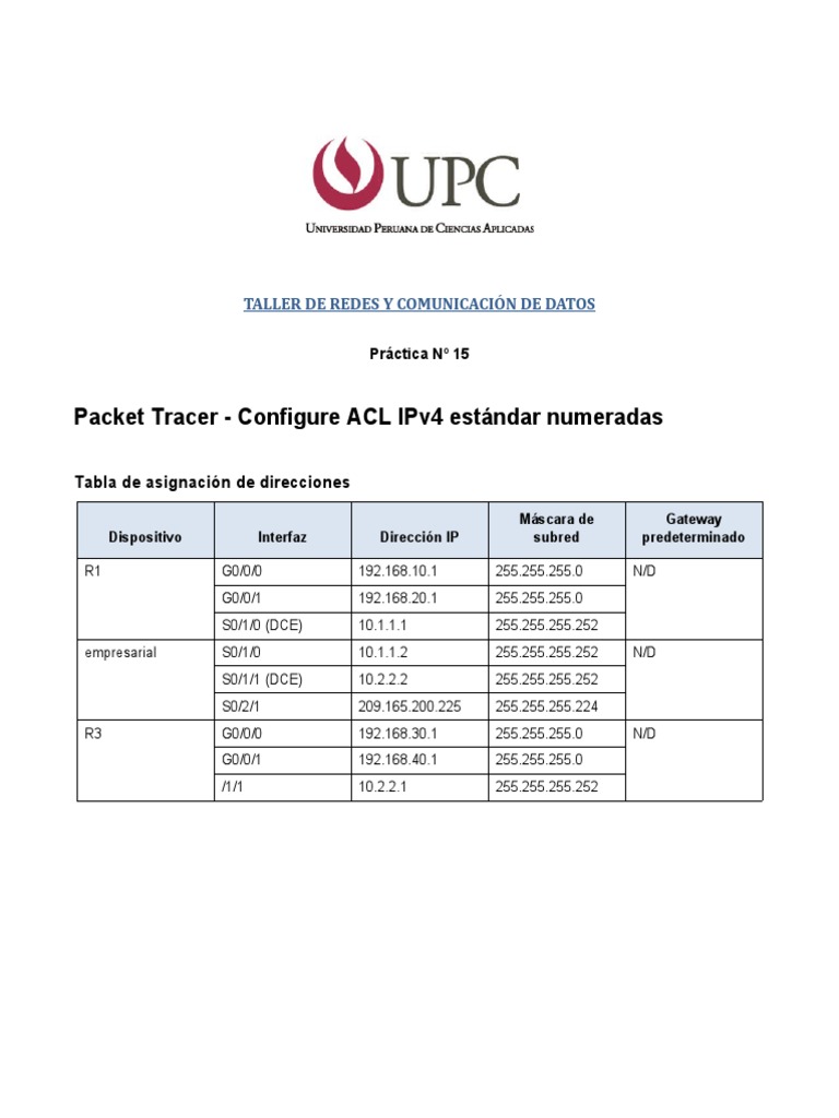 Configuración de ACL IPv4 Estándar en Packet Tracer | PDF | Enrutador ...