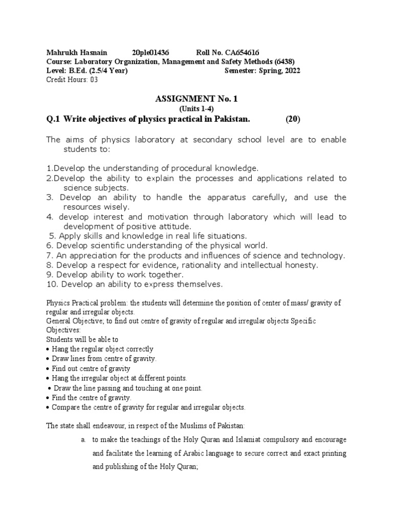 Physics Practical Objectives in Pakistan | PDF | Social Science