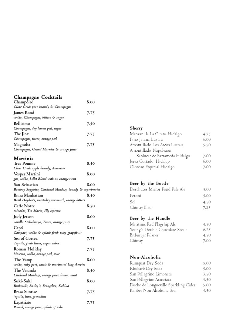 Brasa Wine List Italian Wine Drink