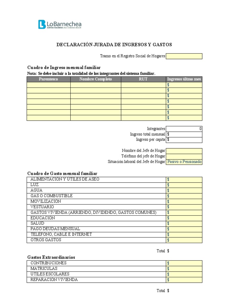 Declaración de Ingresos y Gastos Mensuales | PDF | Economias