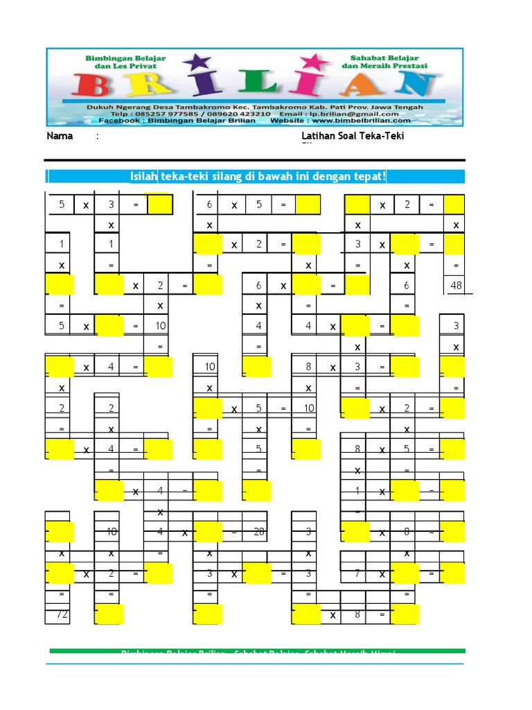 Template Teka Teki Silang Perkalian Level 2 PDF