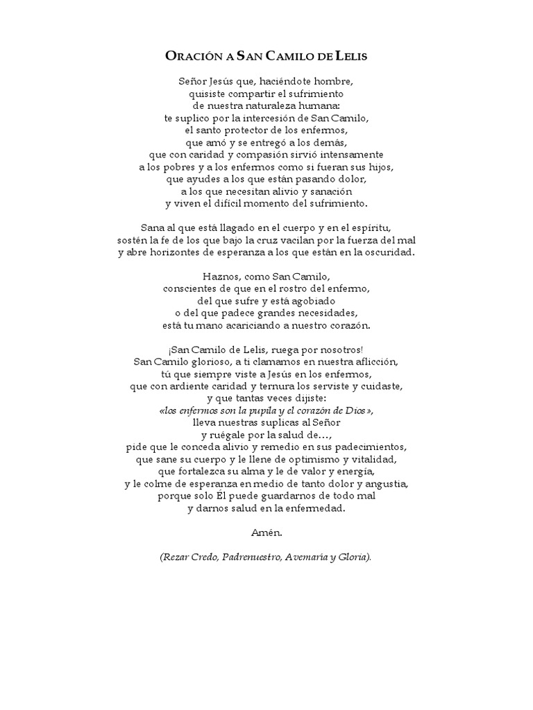 Oración A San Camilo de Lelis PDF