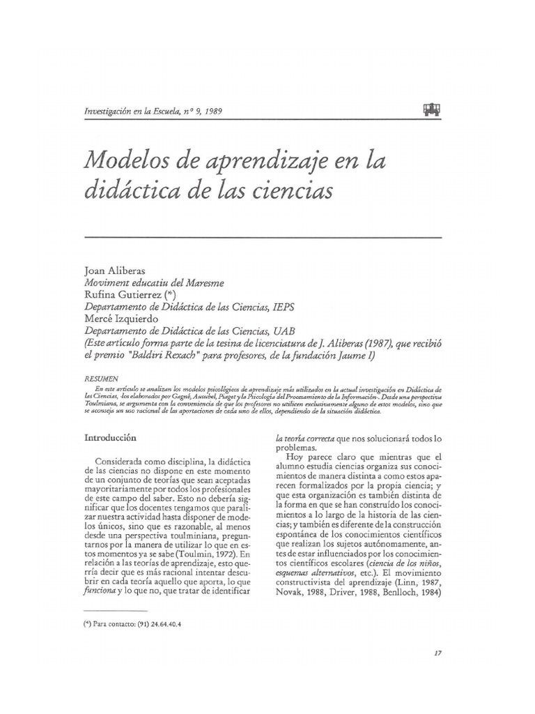 Modelos de Aprendizaje en La Didáctica de Las Ciencias | PDF