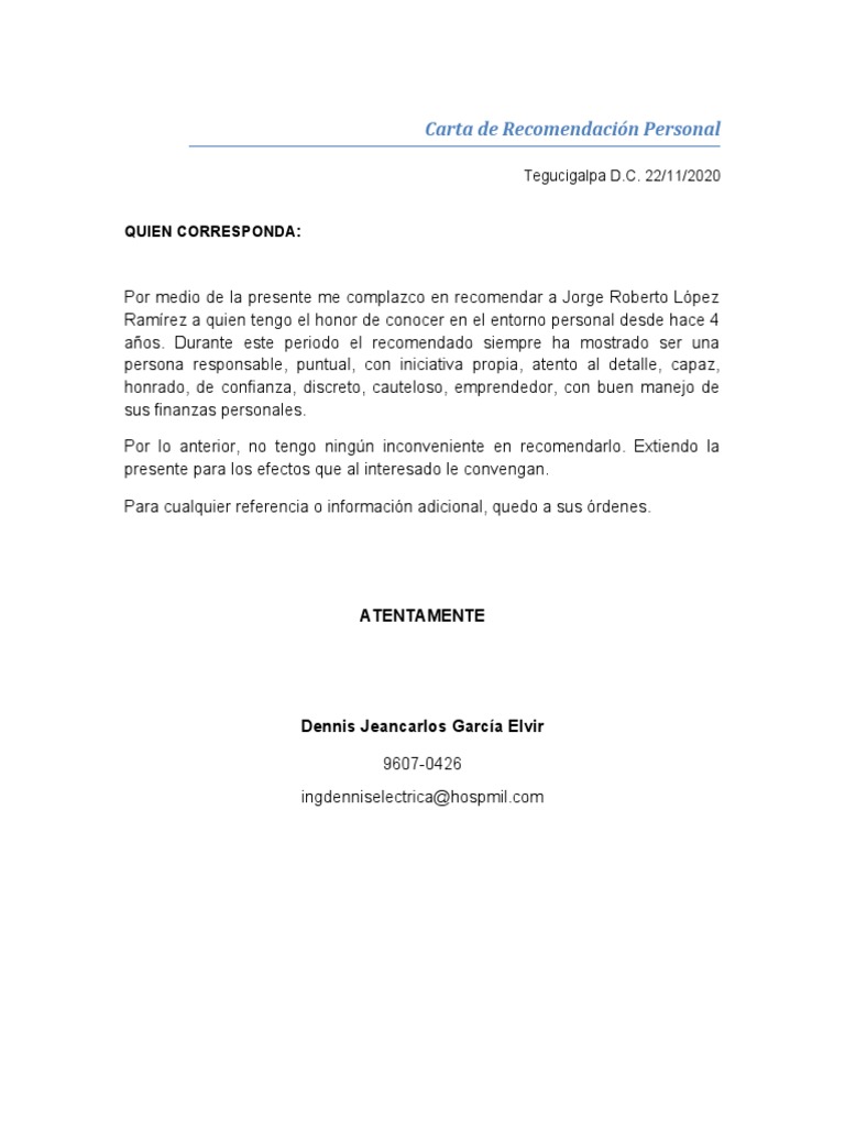 Formato de Carta de Recomendación Personal-1 | PDF