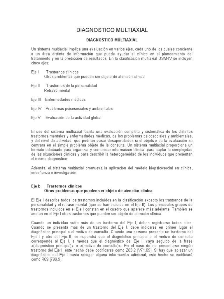 Diagnostico Multiaxial | PDF | Trastorno mental | Desorden de personalidad