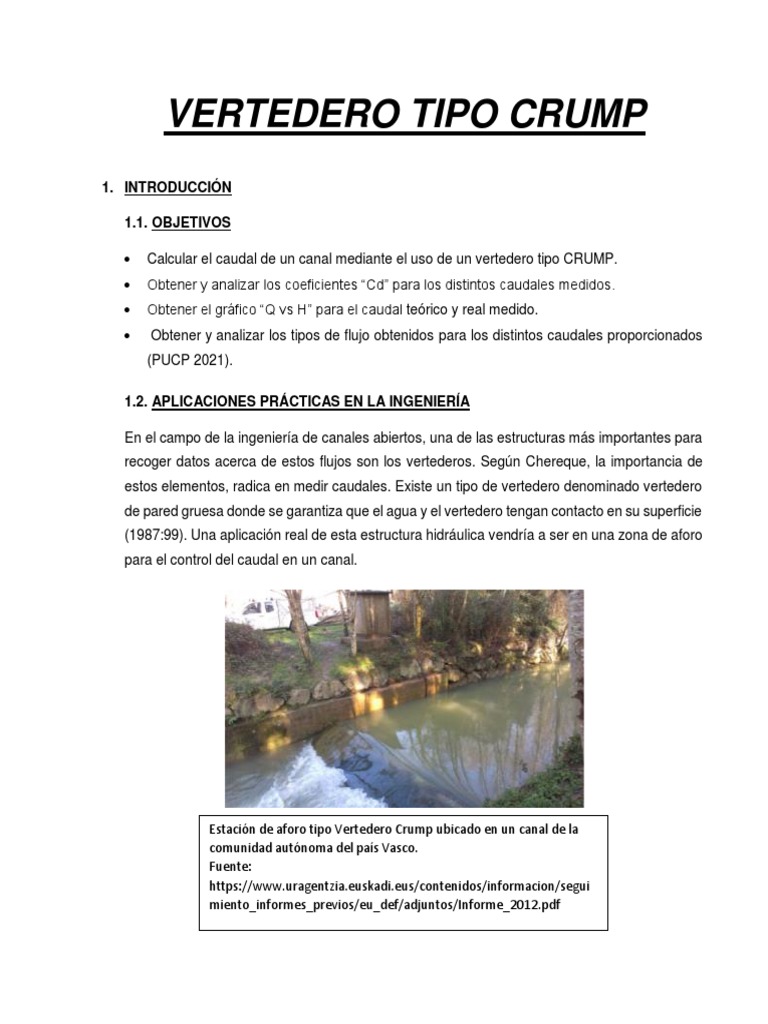Estudio de Vertedero Tipo Crump | PDF | Descarga (hidrología ...