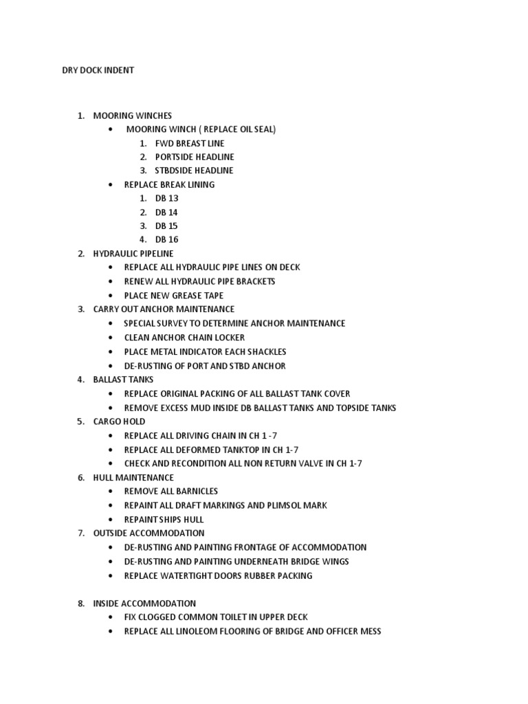 Dry Dock Maintenance Checklist | PDF | Technology & Engineering