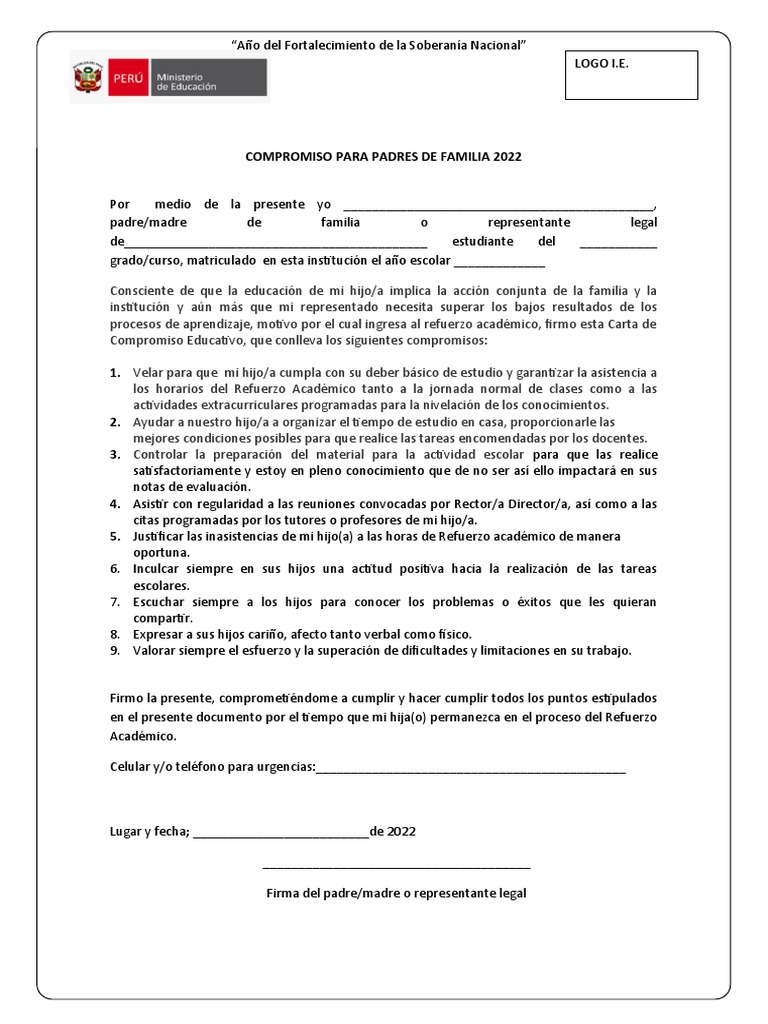 1 Compromiso para Padres de Familia Modelo 1 | PDF | Crecimiento ...