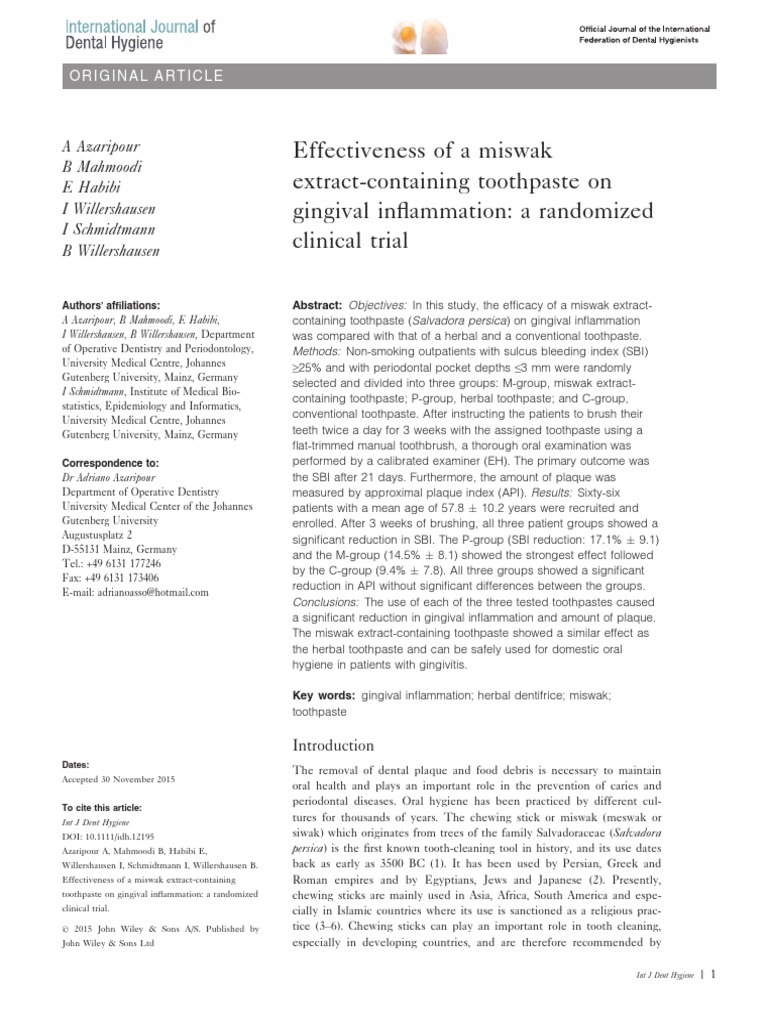 Effectiveness of A Miswak Extract Containing Toothpaste On Gingival