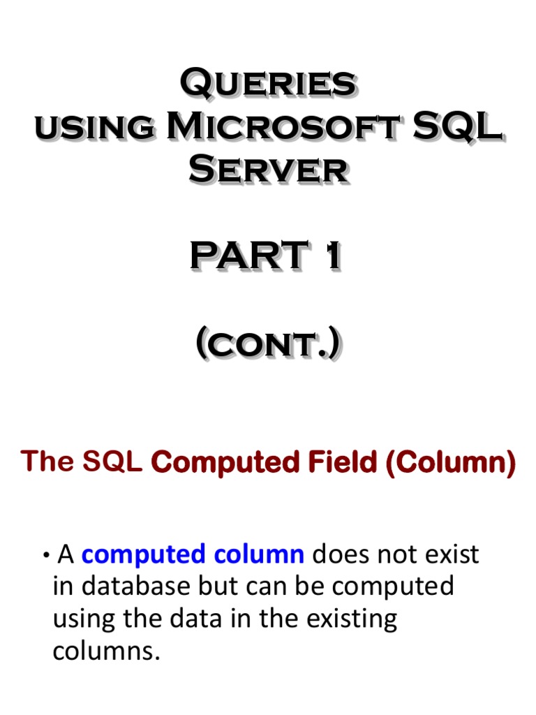 6 - SQL Queries - Part 1 - Cont | PDF