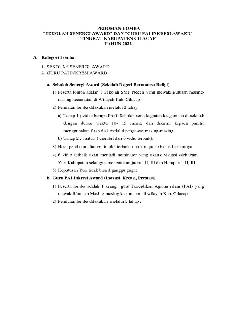 PEDOMAN LOMBA Senergi Dan Inkresi 22 | PDF