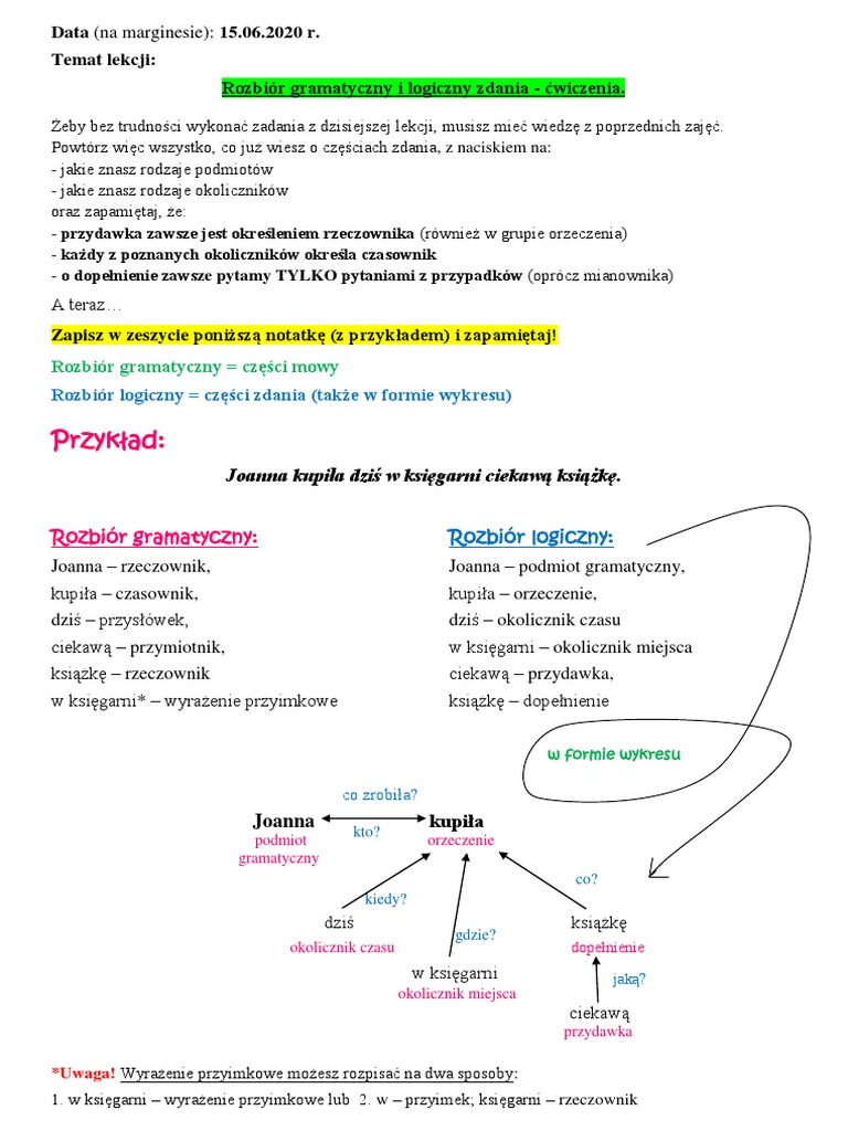 Rozbiór Gramatyczny I Logiczny Zdania Rozbiór Gramatyczny I Logiczny Zdania | PDF
